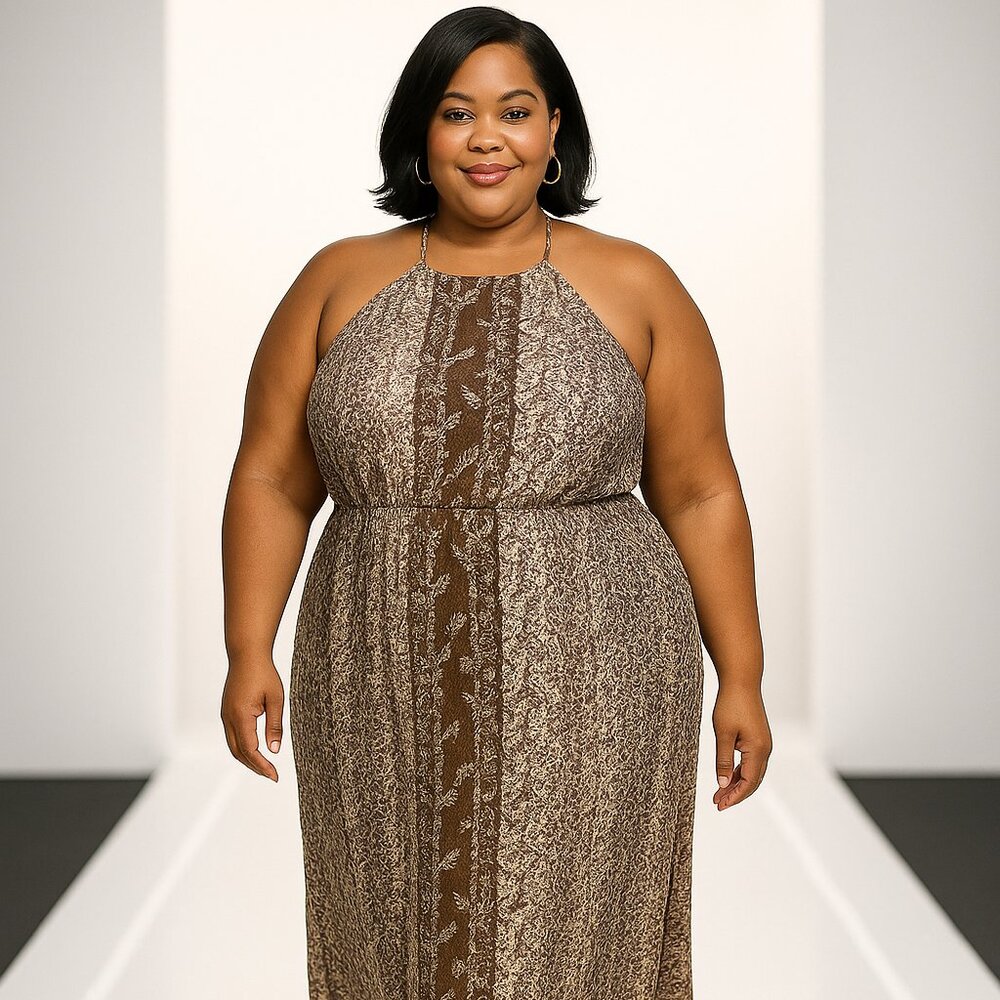 Plus size Animal print Halter Maxi dress